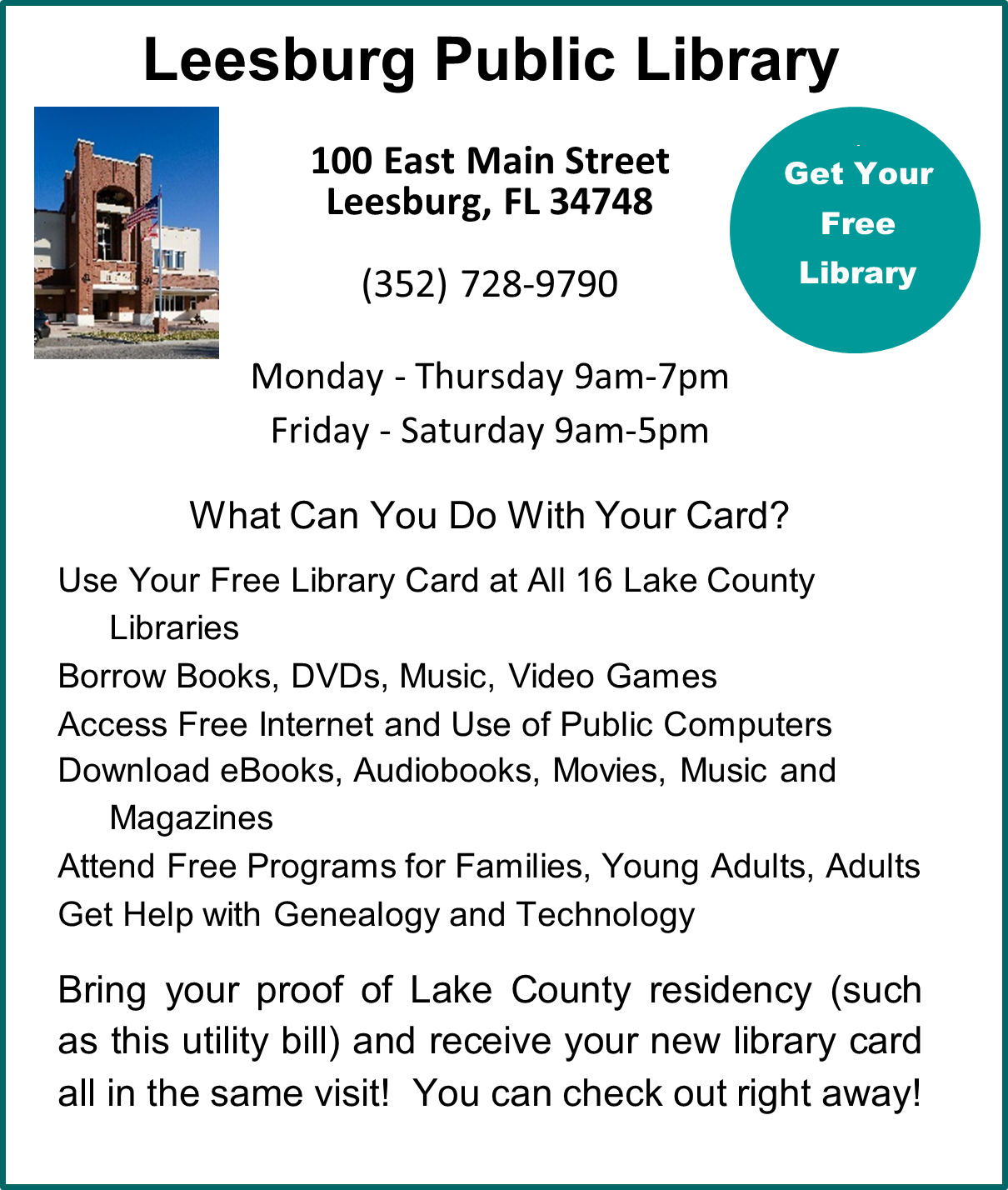 Leesburg Public Library location information clip art